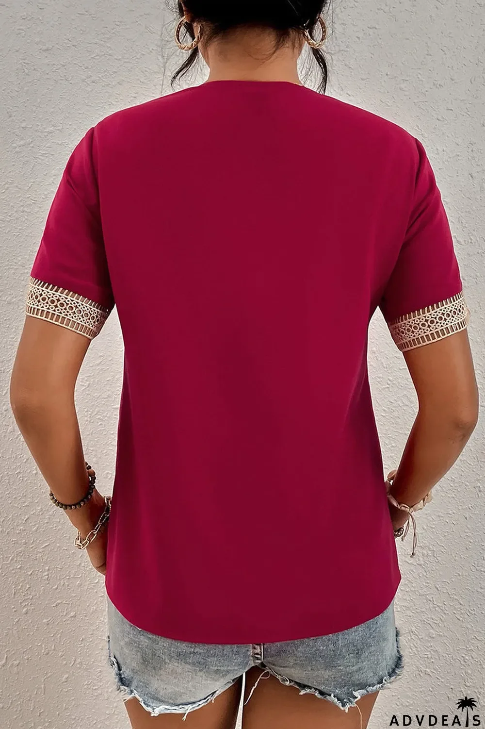 Casual Simplicity Solid Patchwork V Neck Tops(8 Colors)