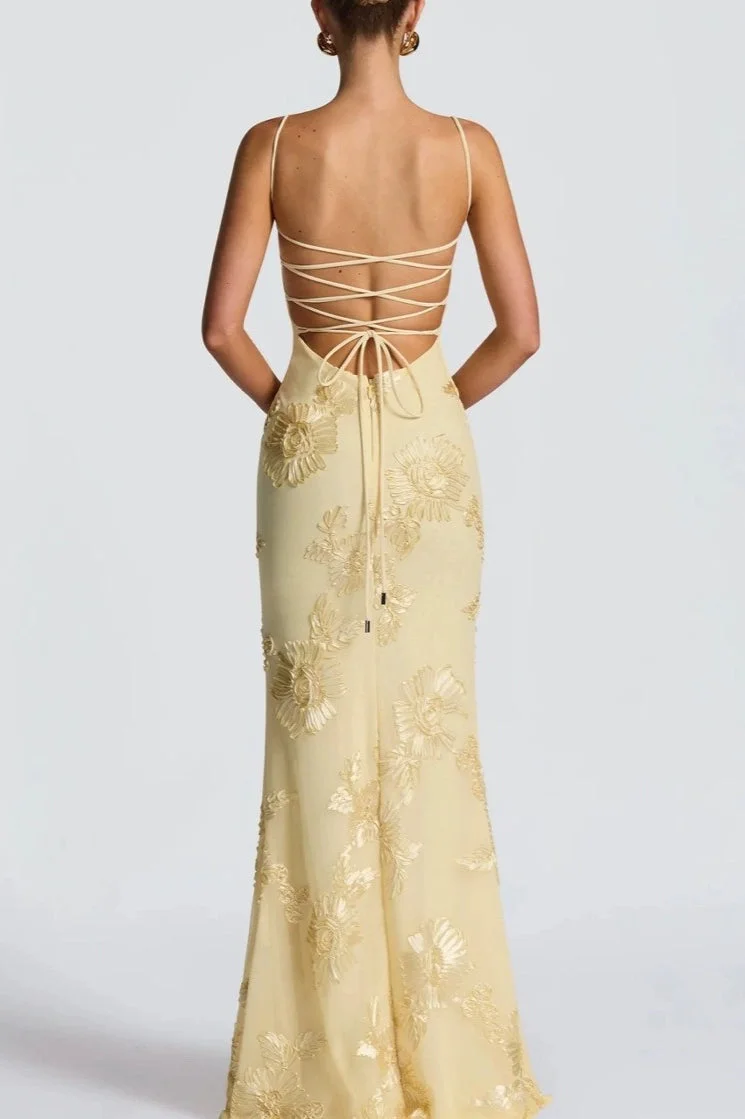 Strapless Floral Embroidered Maxi Dress