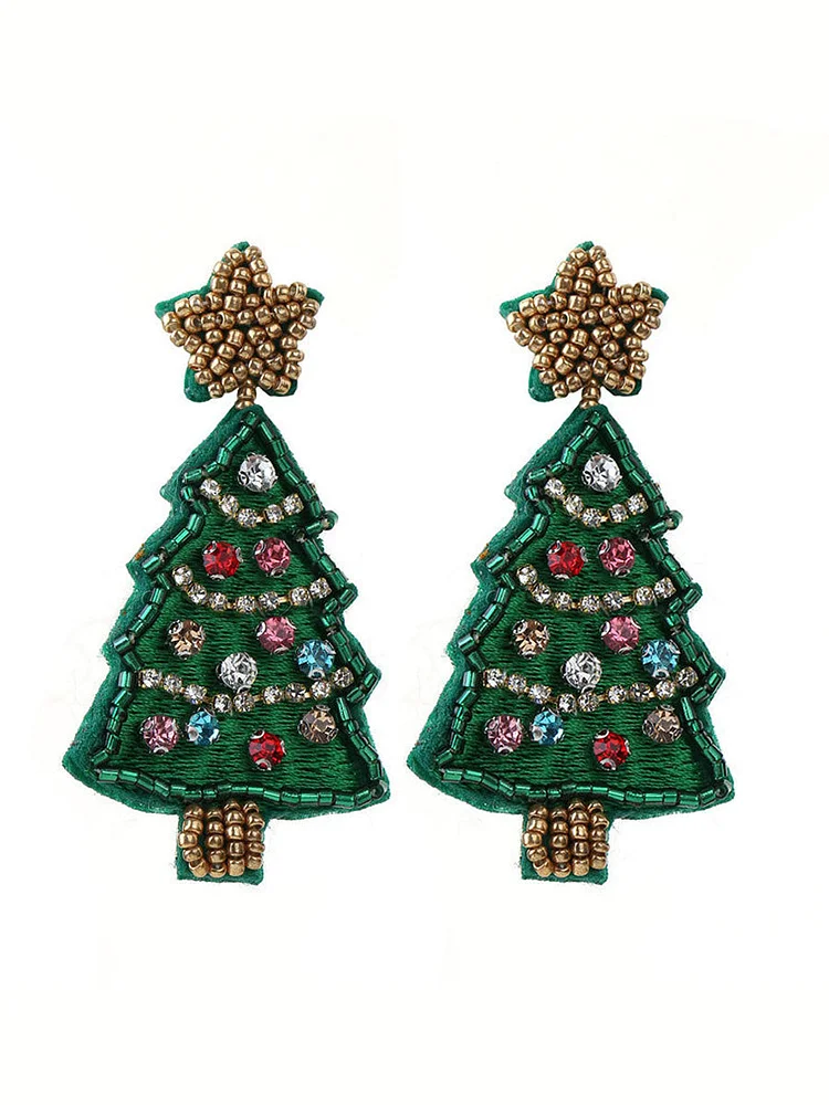 Women's Handmade Beaded Christmas Tree Earrings