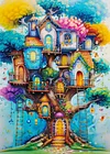 Luxury AB Velvet Diamond Painting Kit - Whimsical Rainbow Treehouse