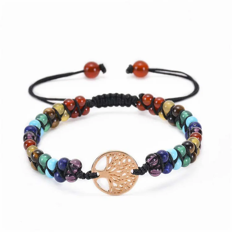 Olivenorma Tree of Life Natural Crystal Double Braided Bracelet