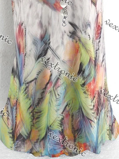 Women Sleeveless V-neck Feather Printed Tops