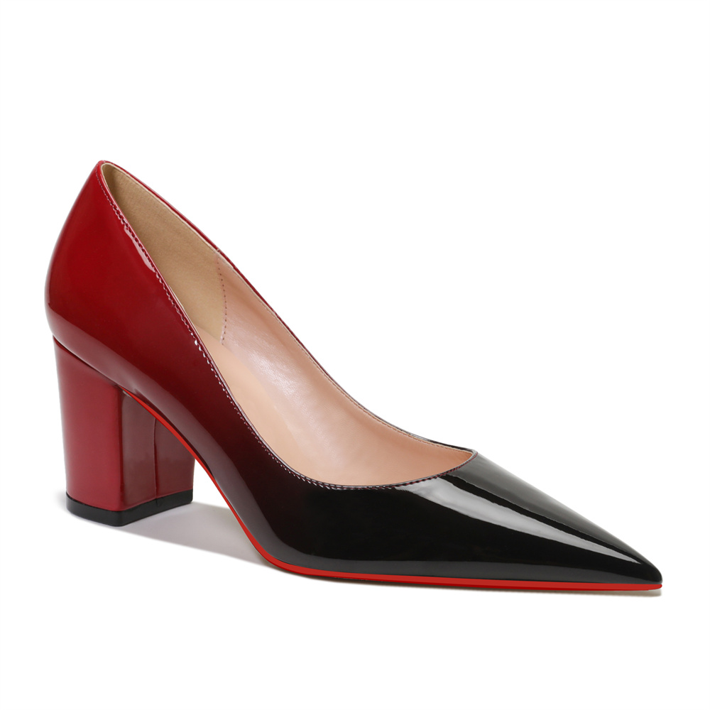 65mm Women Chunky Heels Red Bottom Shoes Comfortable Middle Block Heel Pumps-MERUMOTE