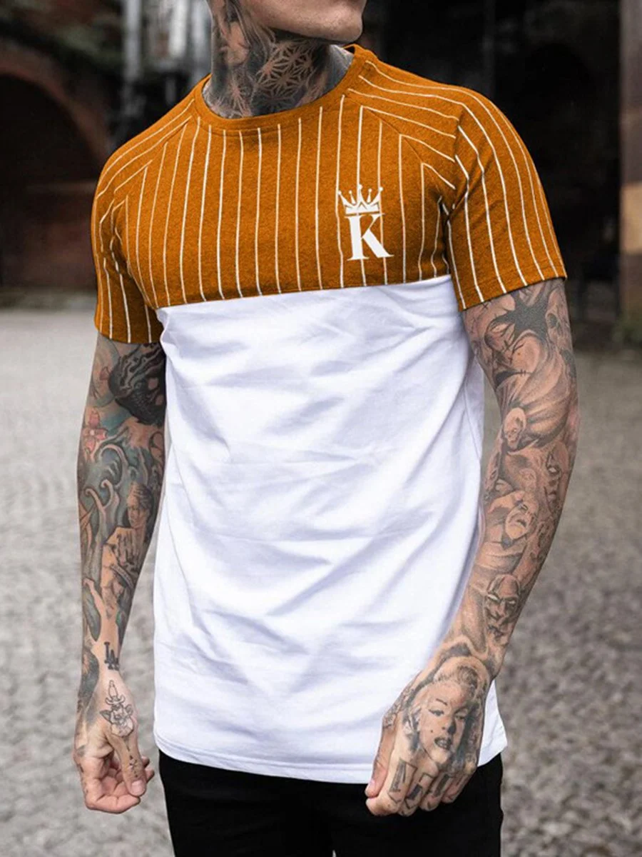 men's casual striped round neck short sleeve