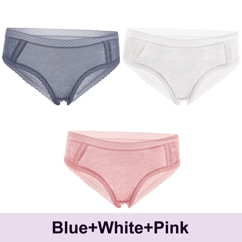 3PCS/Set Lace Panties Sexy Underwear Women's Panties Female Underpants  Floral Briefs For Woman Low-Rise Pantys Intimates M L XL