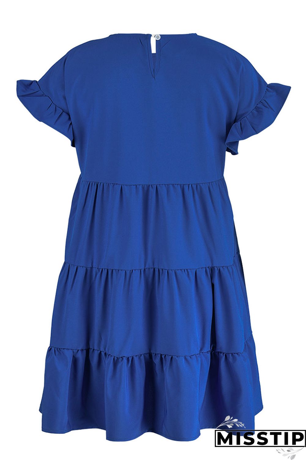 Blue Casual Solid Patchwork Fold Stringy Selvedge O Neck A Line Dresses