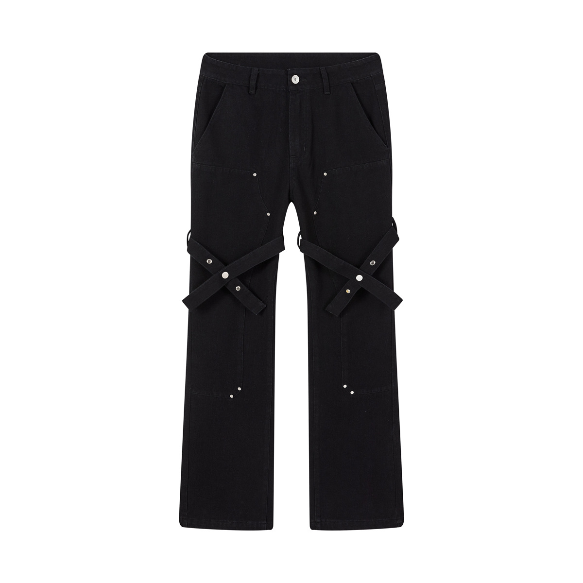 Unisex Men's American High Street Retro Strappy Micro-Flare Jeans - SOPULA