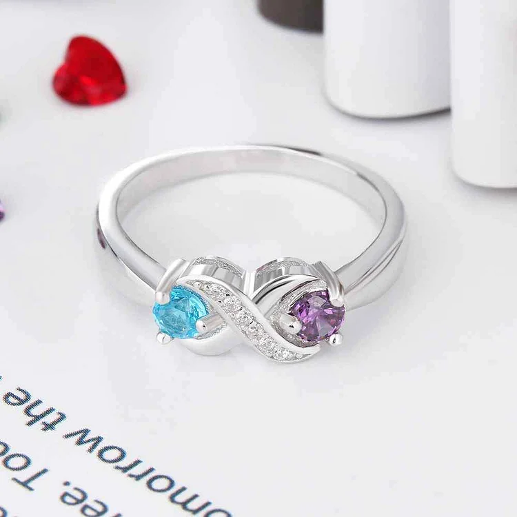 Promise Ring Infinity Ring Personalized with 2 Birthstones 2 Names ...