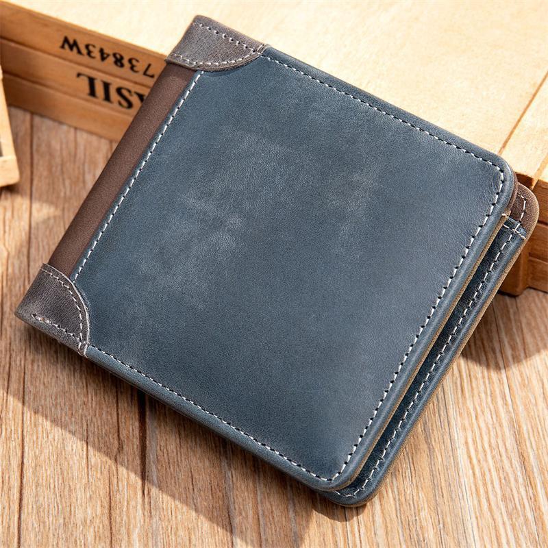 Men's Leather Contrast Design Folded Wallet