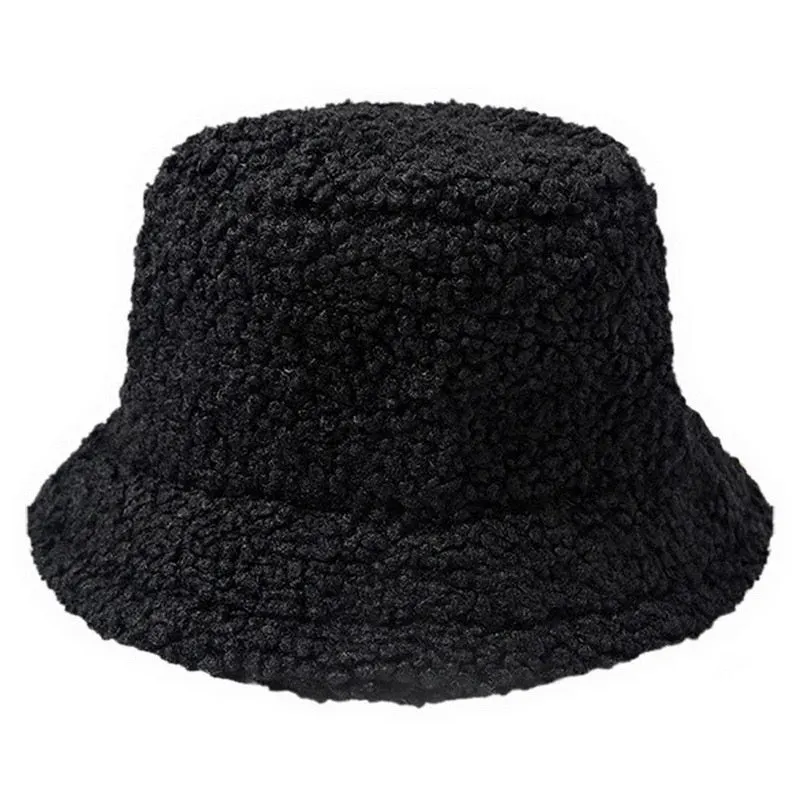 Women Hat Solid Artificial Fur Warm Female Cap Faux Fur Winter Bucket Hat for Women Outdoor Sunscreen Sun Hat Panama Cap Ladies