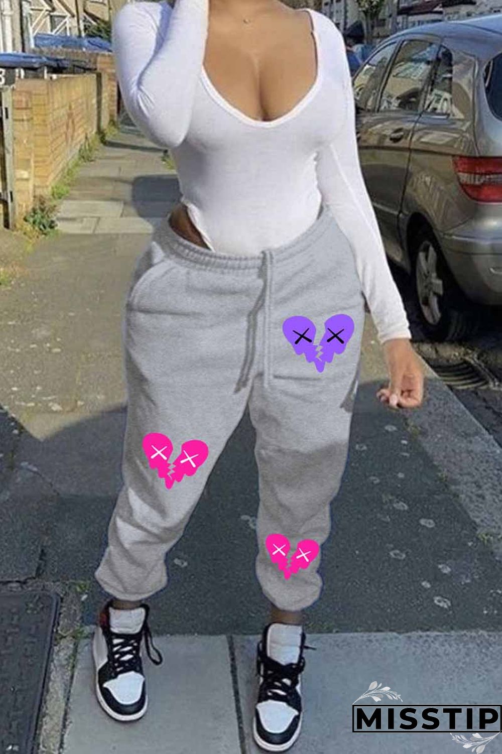 Black Street Print Patchwork Loose Bottoms