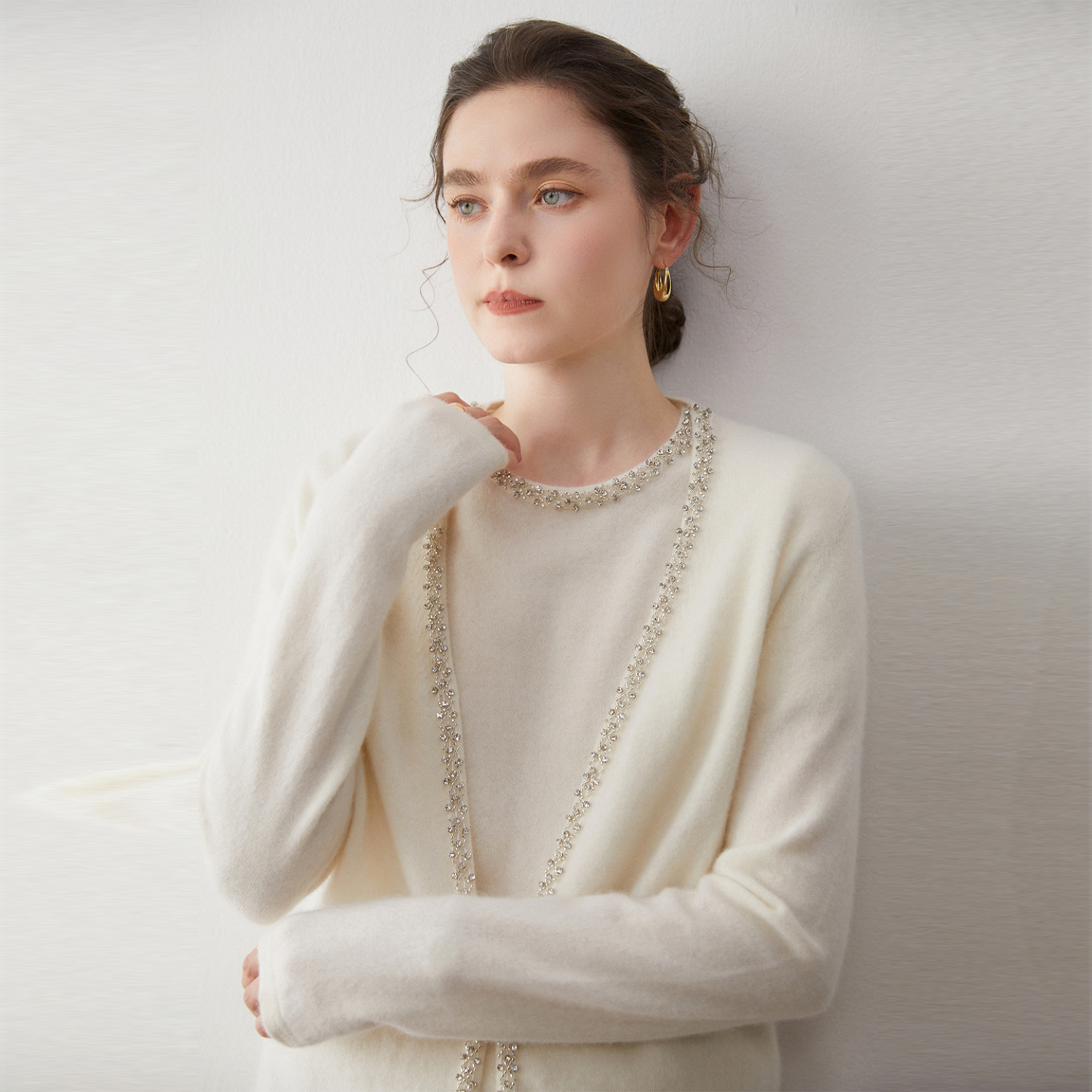 Women's Luxe Cashmere Wrap Cardigan | Crystal Details REAL SILK LIFE