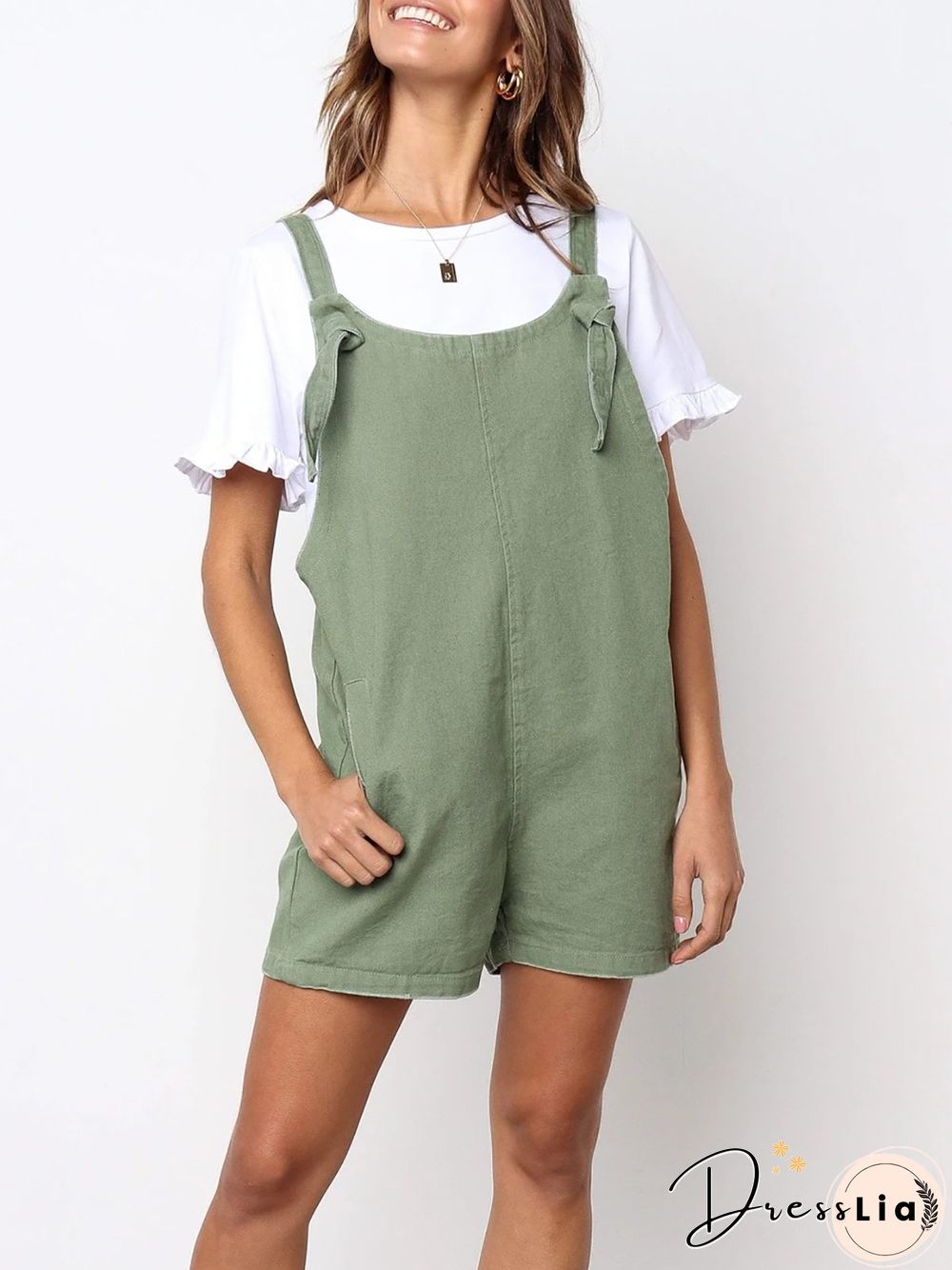 Solid Pockets Casual Jumpsuit & Romper