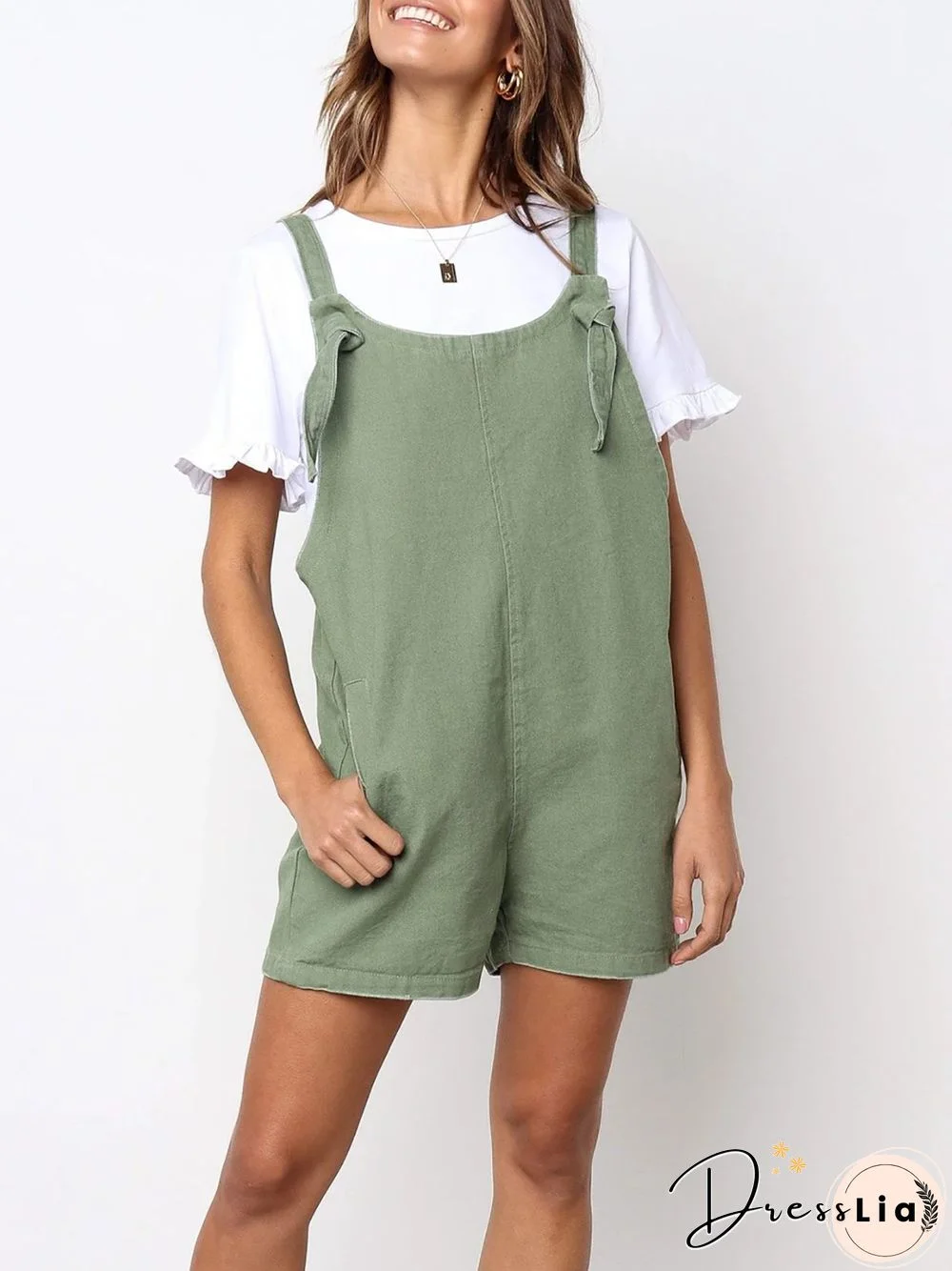 Solid Pockets Casual Jumpsuit & Romper