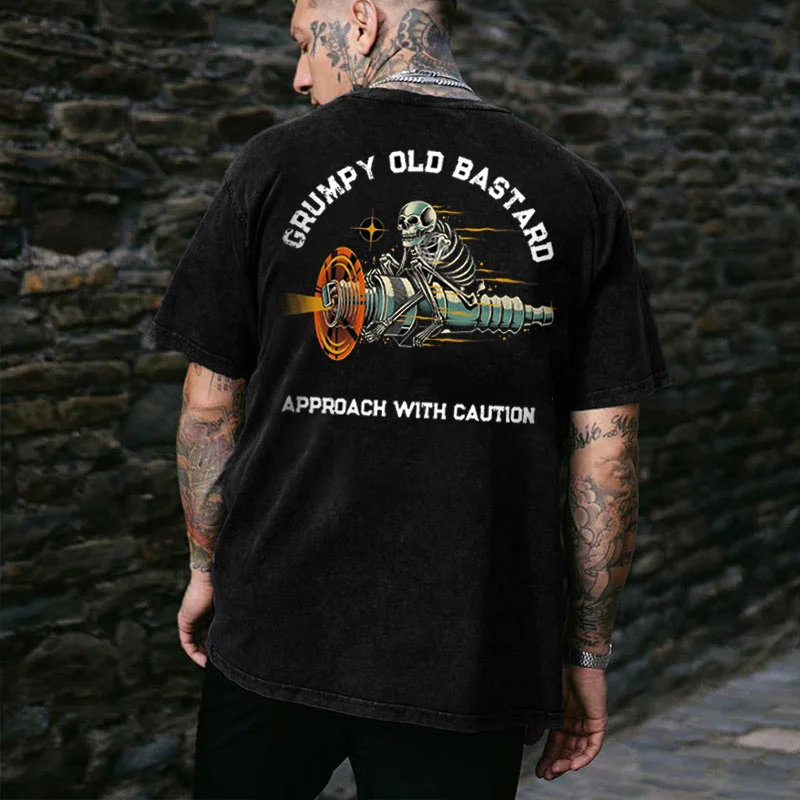 GRUMPY OLD BASTARD APPROACH WITH CAUTION Skeleton Print Men's T-shirt