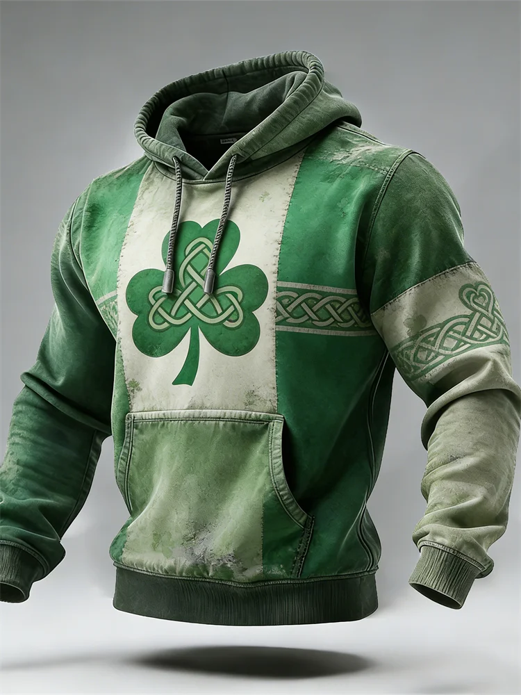 Men's St. Patrick Celtic Shamrock Celtic Knot Colorblock Hoodie
