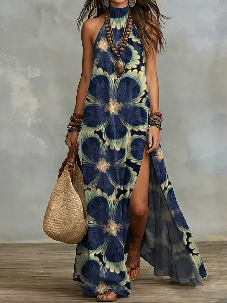 Women's Retro Floral Pattern Art Print Casual Stylish Cotton Dress