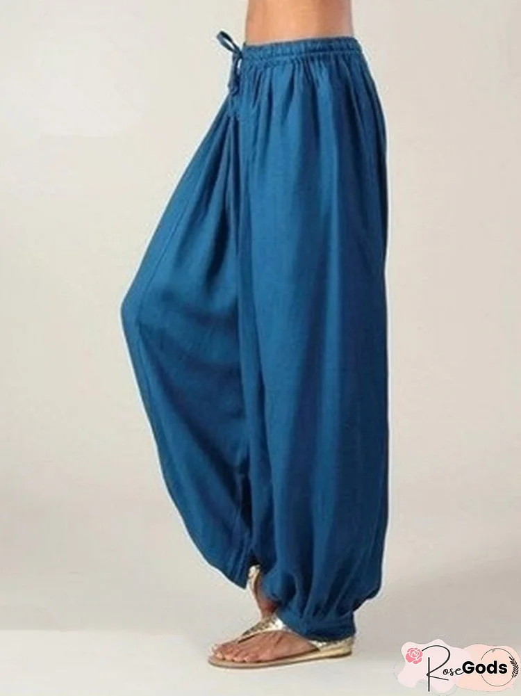Paneled Solid Cotton Acrylic Plain Natural Pants