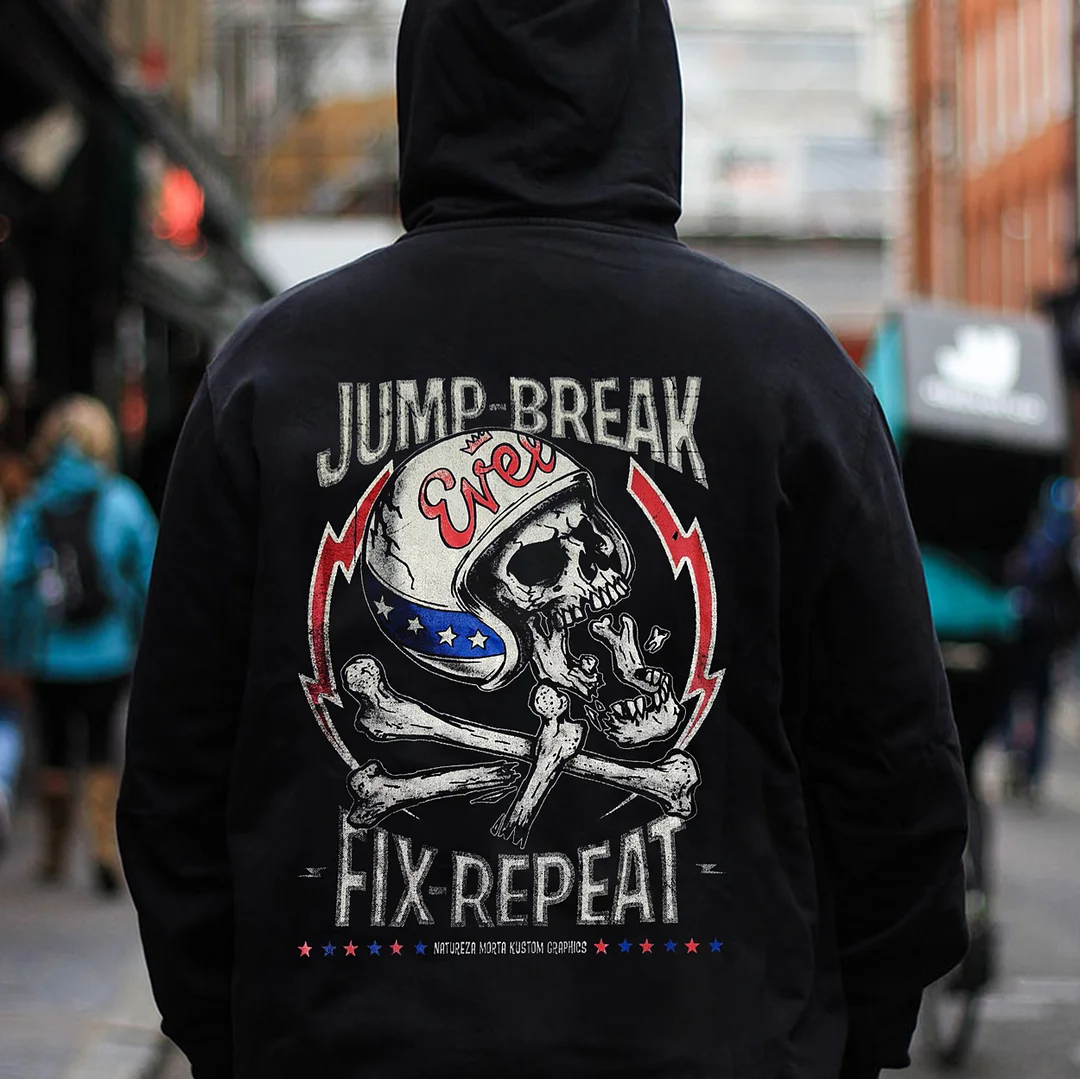 JUMP BREAK FIX REPEAT Helmet Skull Print Men's Hoodie