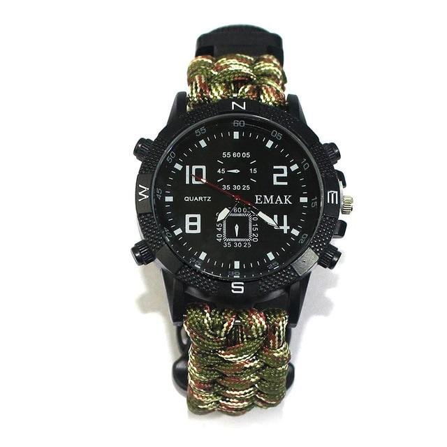 Military Paracord Outdoorr Fire Starte Survival Rechargeable Watch