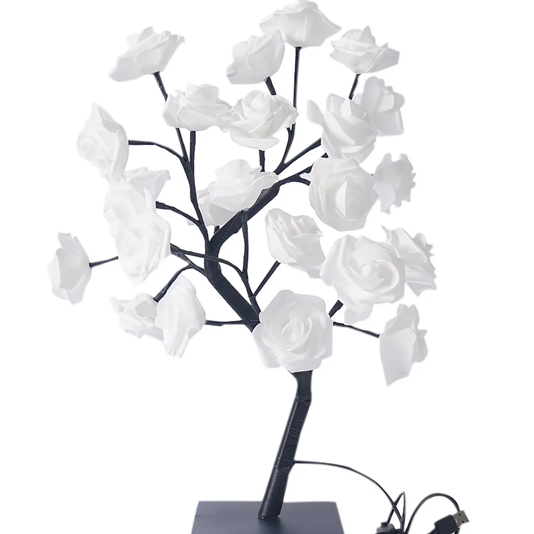 Table Flower Tree Rose Lamp Fairy Bonsai Tree Desk Light for Women (White)