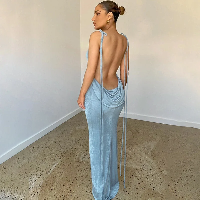Dress 2022 Women's New Fashion Sexy Backless Slim Round Neck Sleeveless Slit Dress Wedding Prom Party Evening Prestigious Guest