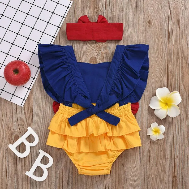 2020 Baby Summer Clothing Infant Newborn Princess Baby Girl Clothes Bowknot Bodysuit Jumpsuit Patchwork Outfit
