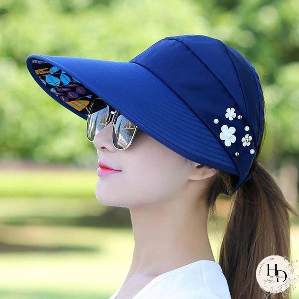 Women Summer Outdoor Gardening Anti-UV Foldable Beach Sunscreen Sun Hat Flower Print Cap