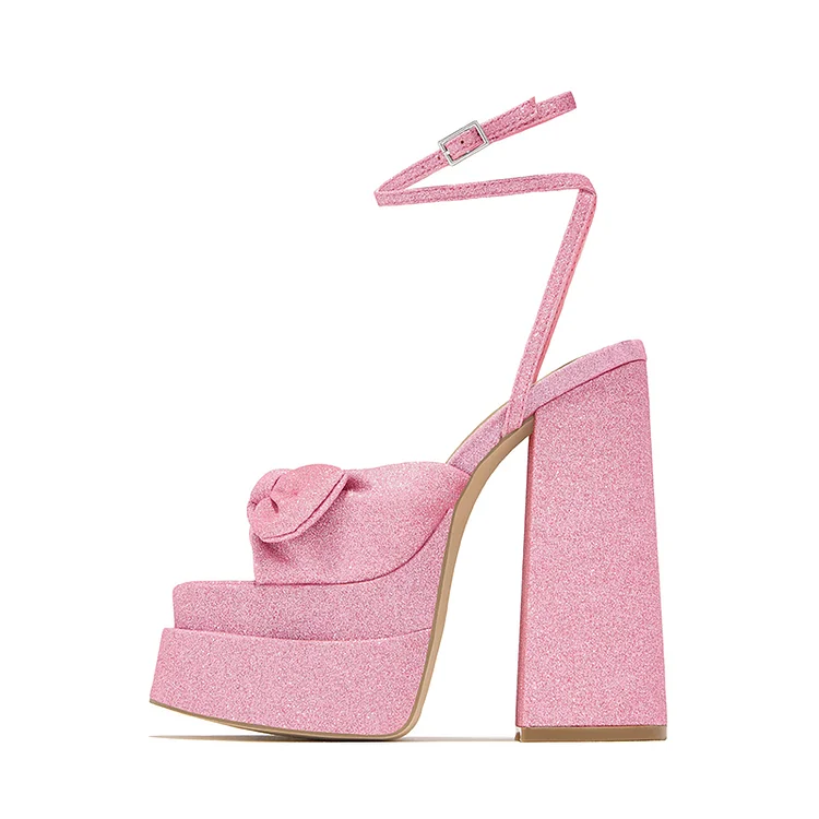Glitter Square Toe   Platform Sandals with Chunky Heels Vdcoo