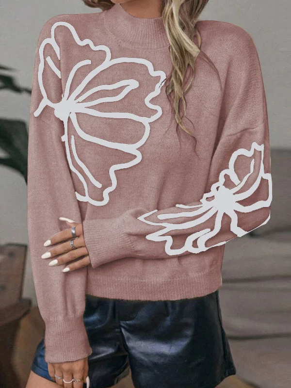 Athvotar Athvotar And Winter New Sweater Embroidered Three-Dimensional Flowers High-Neck Long-Sleeved Knitwear