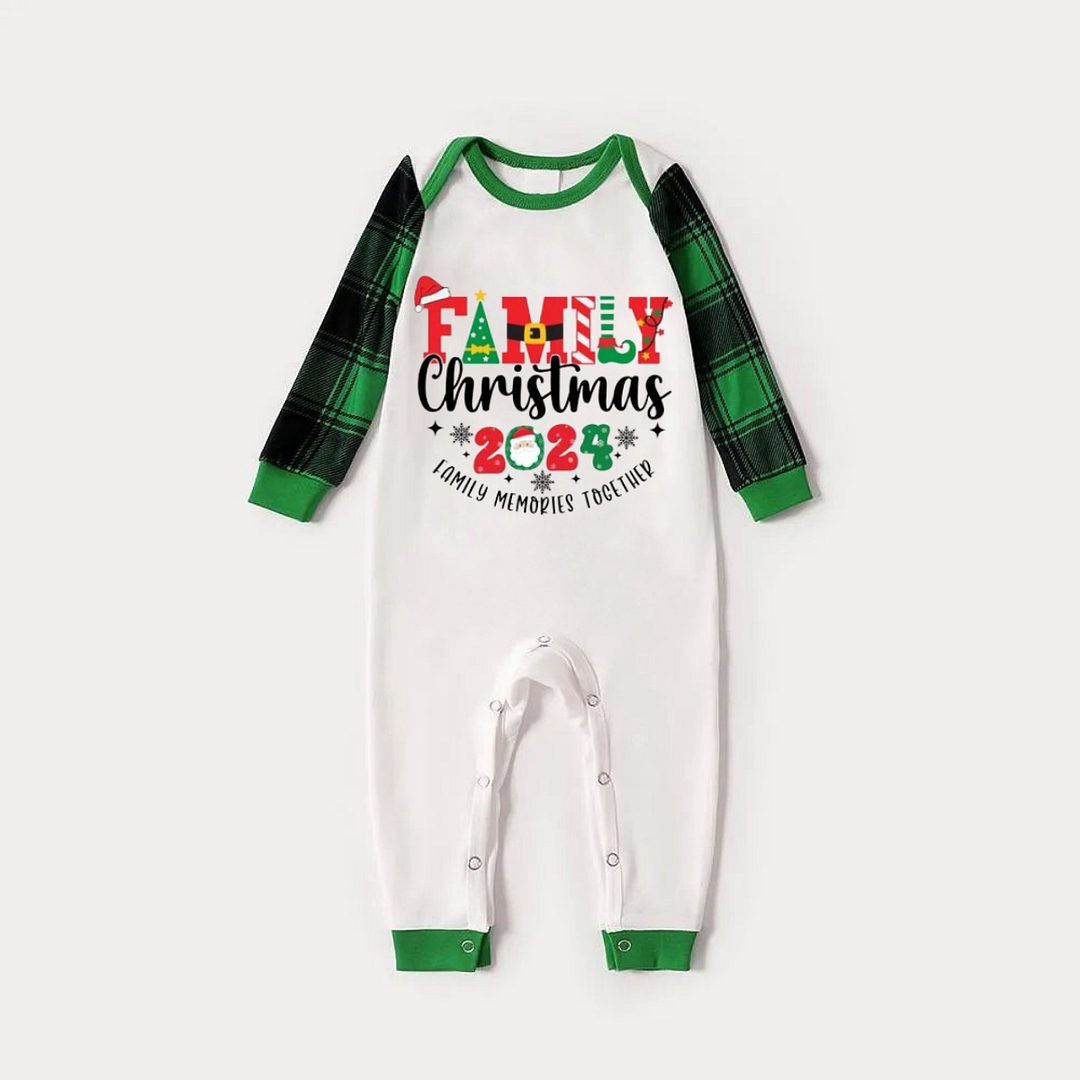 Family Christmas 2024 Family Memories Together Print Long Sleeve Top With Green & Black Plaid Christmas Family Matching Pajamas
