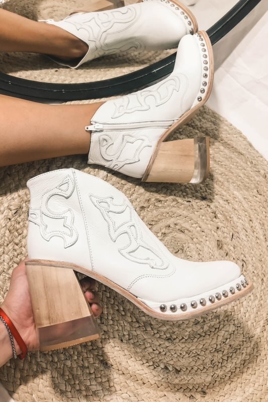 Women Rivet Welt Acrylic Heel Booties