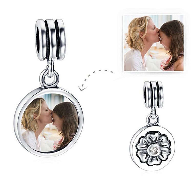 925 Sterling Silver Petal Design Dangle Photo Charm