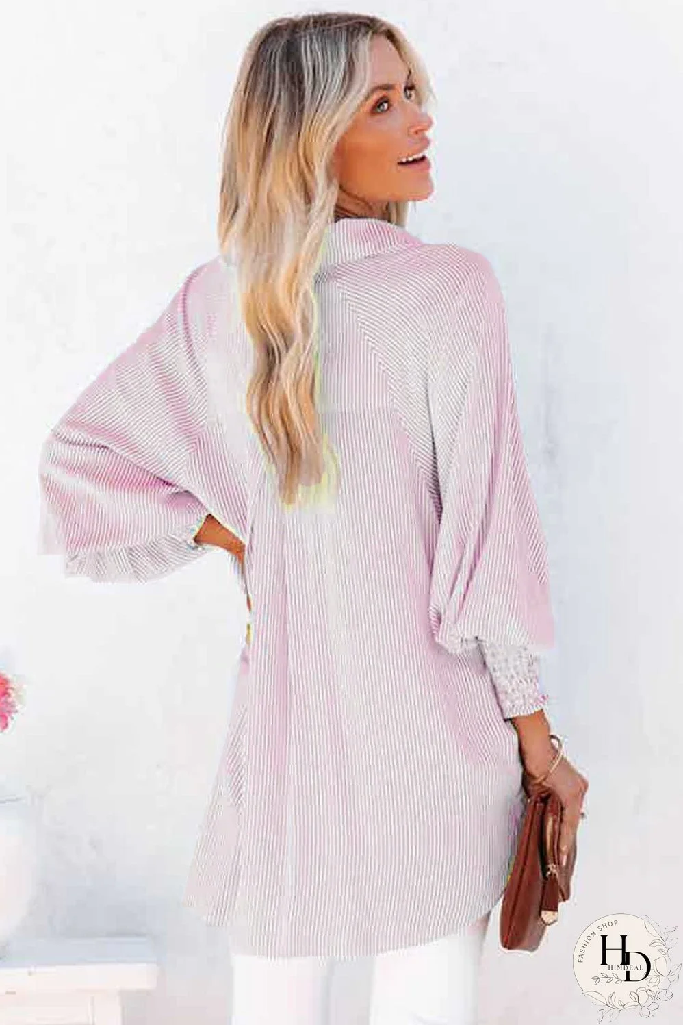 Simple Solid Lapel Button Long Sleeve Blouses