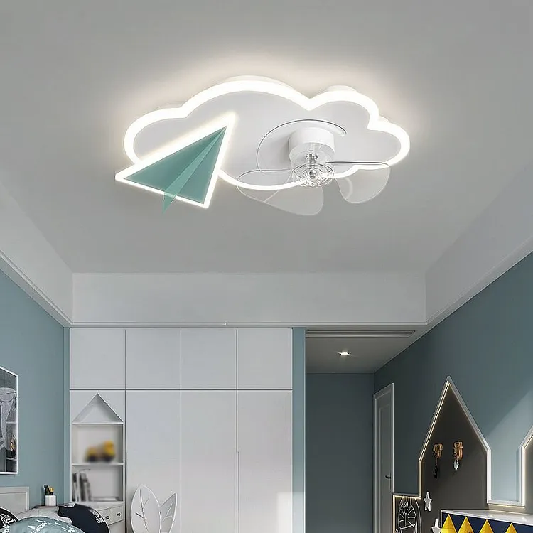 Minori ceiling fan with lighting cloud & airplane, 2 colors, &empty;53/58CM