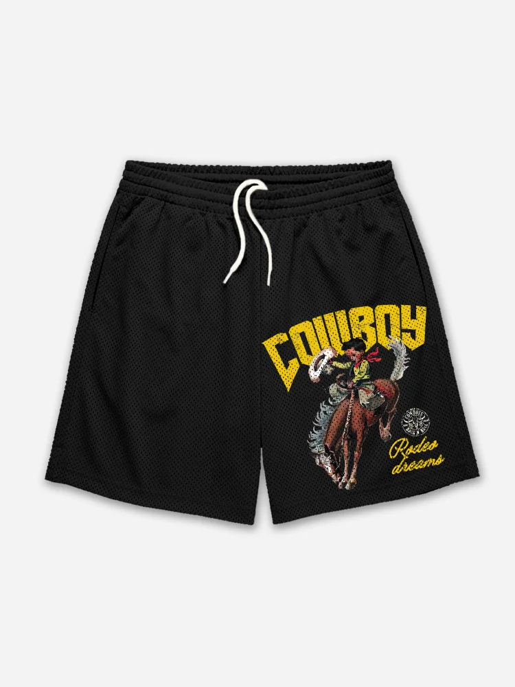 Cowboy Rodeo Dreams Print Mesh Shorts