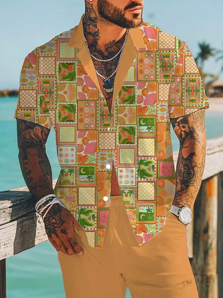 Men's Vacation Tropical Plants Flowers Print Short Sleeve Shirt Set