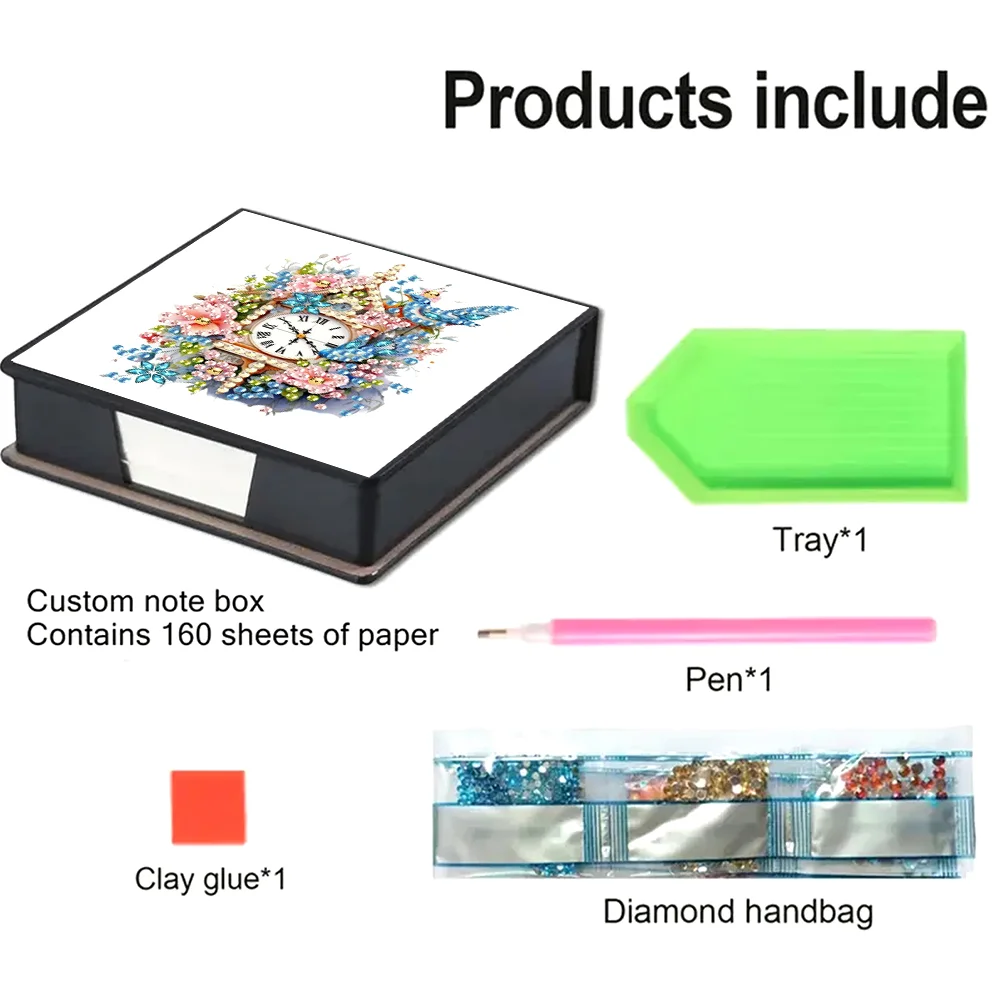 PU Flower Bird Diamond Painting Notecard Box with 160 Sheets of Paper