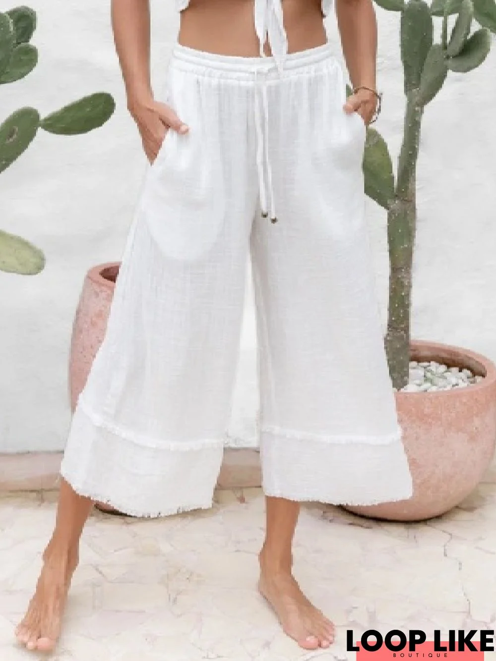 Casual Solid Pockets Plain Holiday Beach Pants