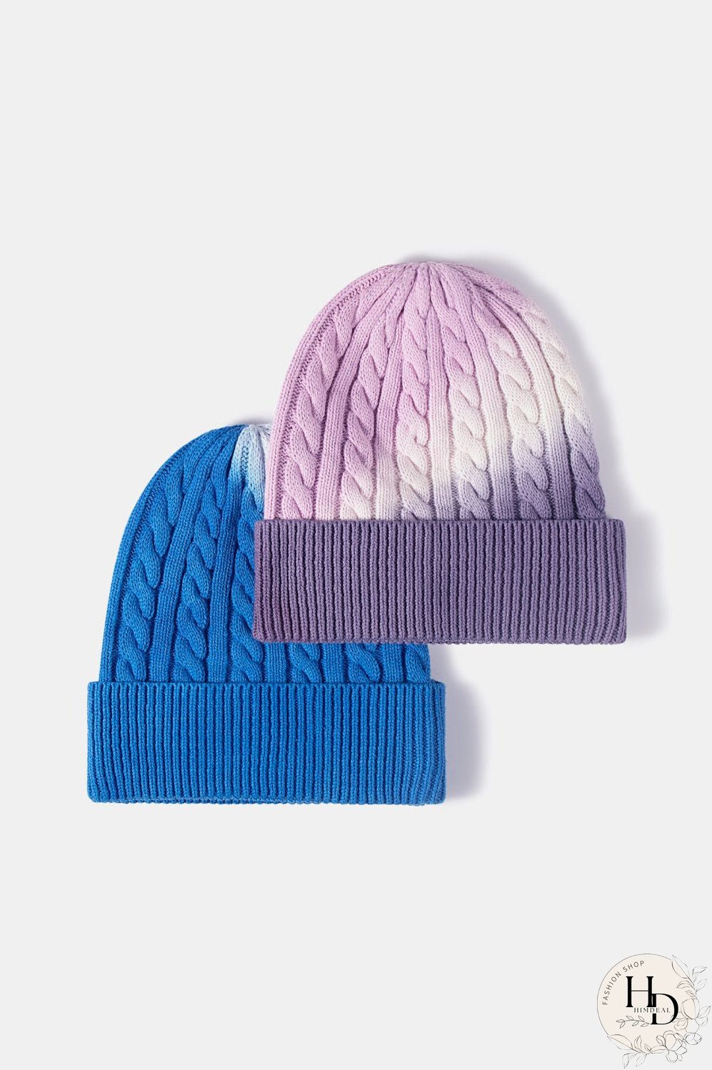 Contrast Tie-Dye Cable-Knit Cuffed Beanie