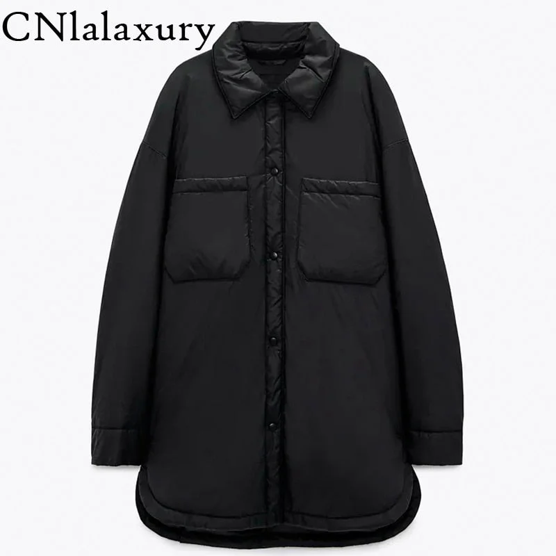 2020 New Autumn Winter Warm Cotton Jacket Coat Women Vintage Khaki Long Outwear Female Oversize Solid Overcoats Loose Parkas Top