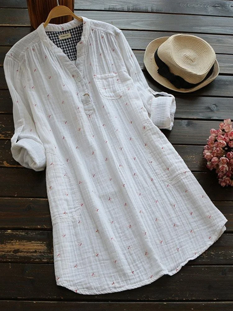 Casual blouse Printed Female Naked in V Long Sleeve