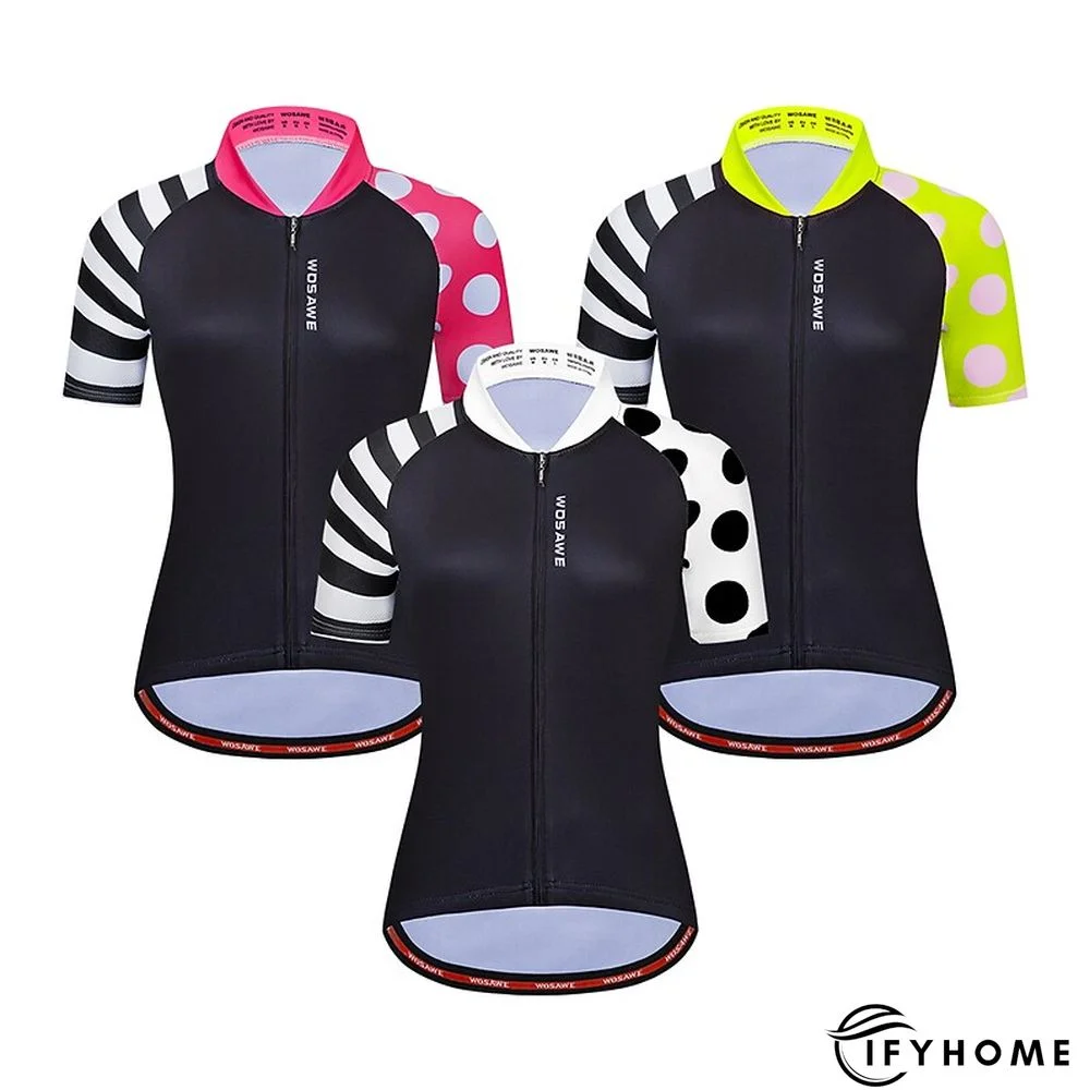 WOSAWE Women's Cycling Jersey Short Sleeve Bike Jersey Top with 3 Rear Pockets Mountain Bike MTB Road Bike Cycling Windproof Breathable Quick Dry Reflective Strips Black Green Red Patchwork Dot Sports | IFYHOME