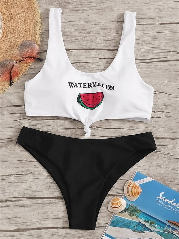Sexy Swimwear Women Front Tie Watermelon Print Push Up Micro Bikini Bañadores 2022 Mujer Bathing Suit Thong Swimsuit Biquini