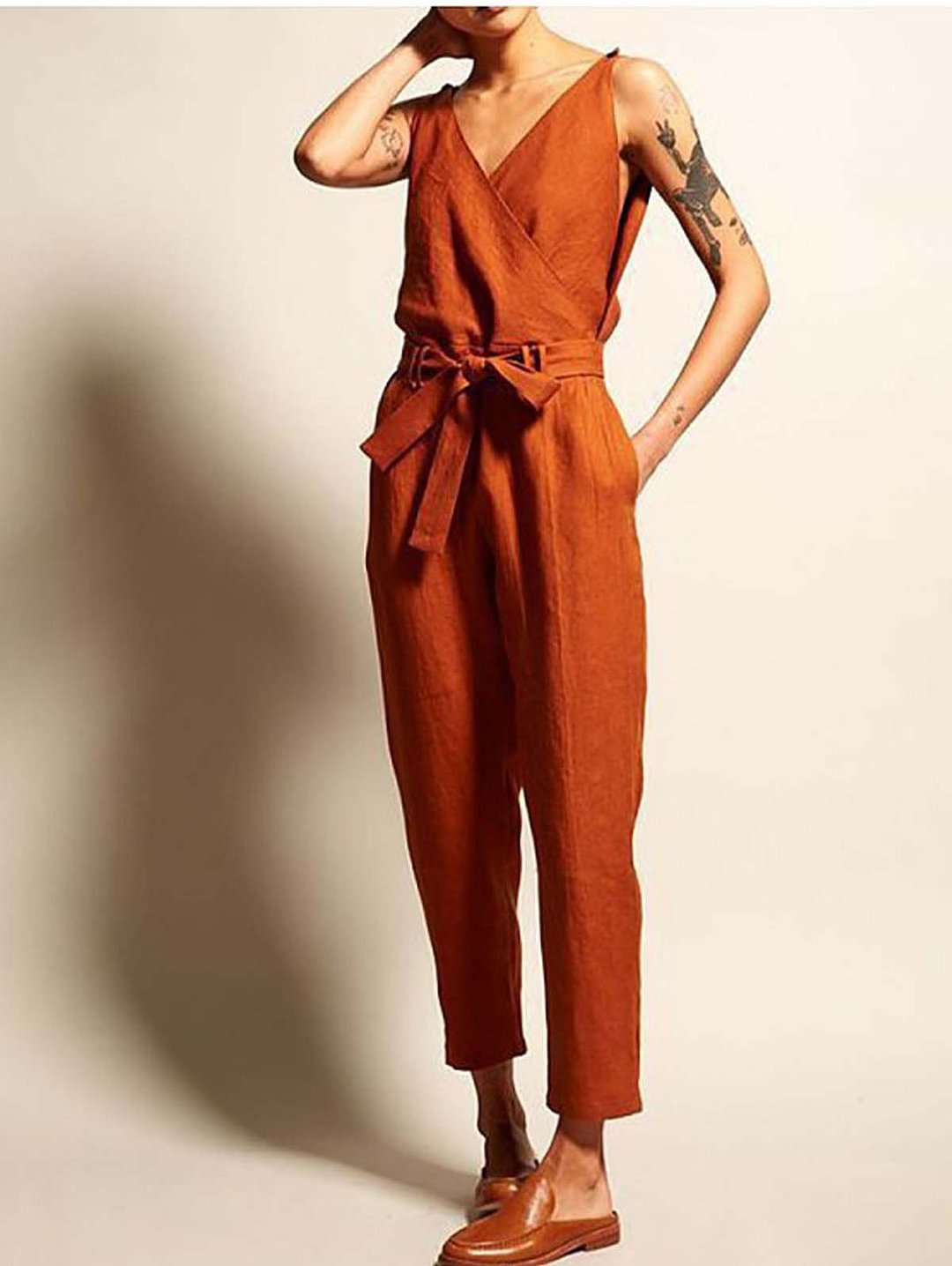V-neck Sleeveless Jumpsuit For Women