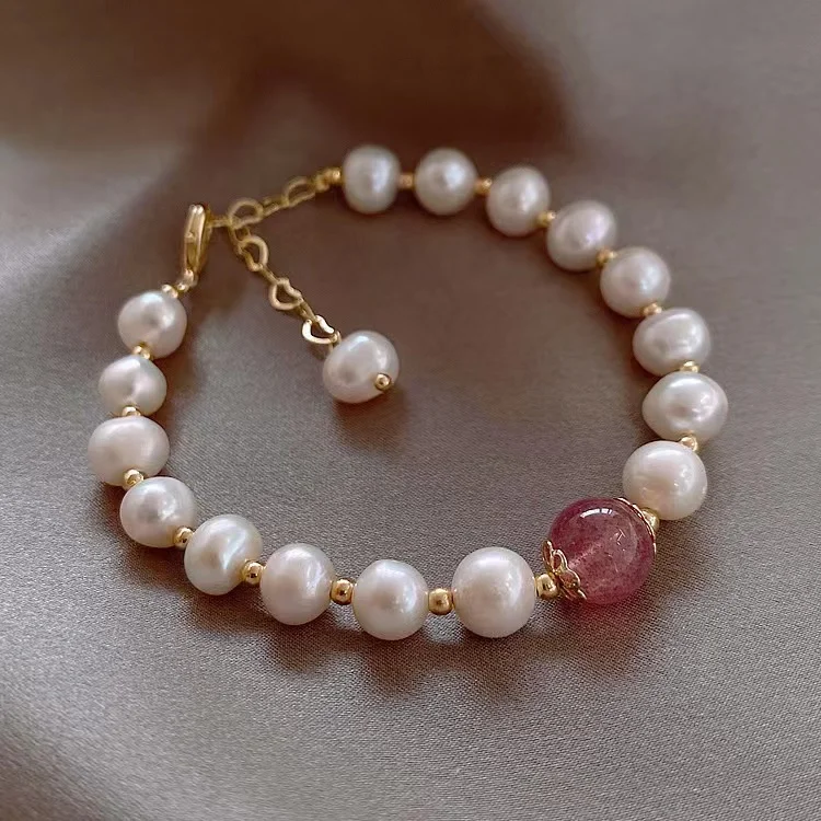 Pink Crystal Freshwater Pearls Bracelet