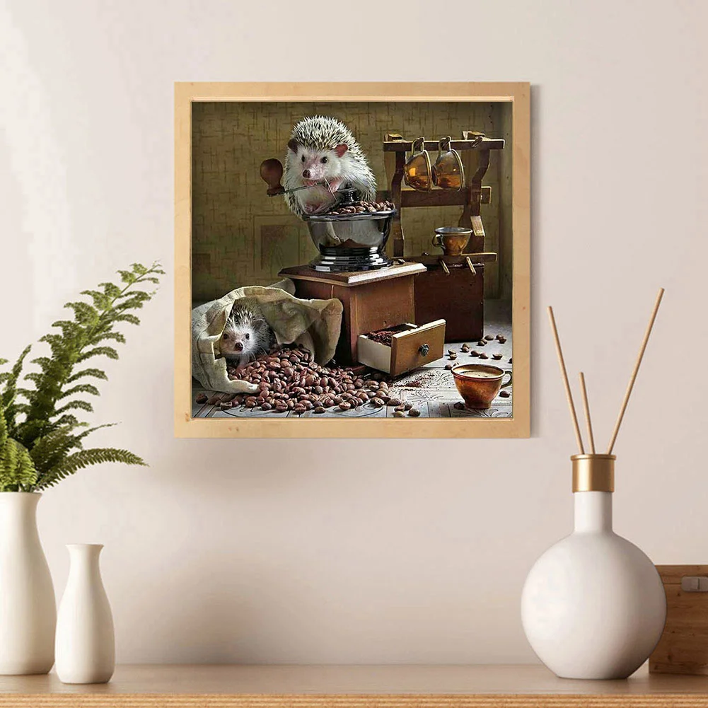 Diamond Painting Kit Hedgehog coffee beans Full Round Rhinestone Wall Pict