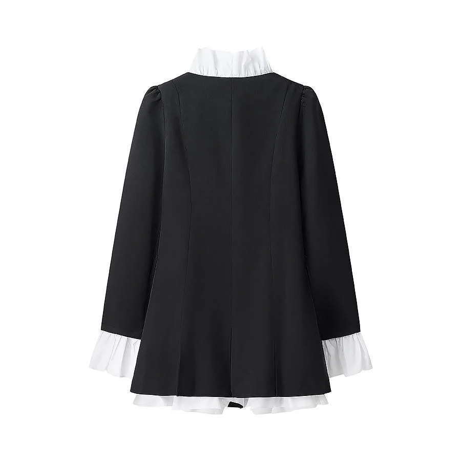 Nigikala Nigikala And Autumn Long Sleeve Splicing Solid Color Button A Word Fake Two-Piece Shirt Skirt New Woman