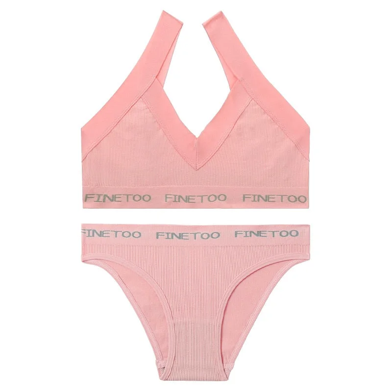 FINETOO Sexy Women Seamless Bra Set Bralette Crop Top Pantys Brassiere Suit Fitness Underwear Lingerie Female Push Up Tank Top