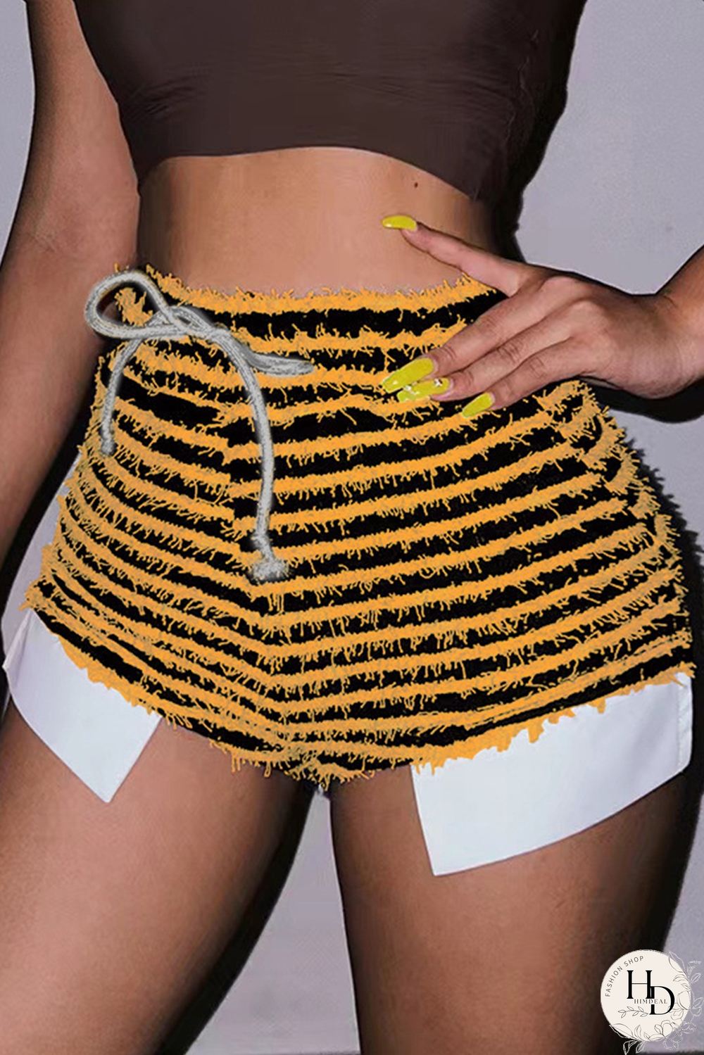 Red Sexy Striped Patchwork Draw String Skinny High Waist Pencil Full Print Bottoms